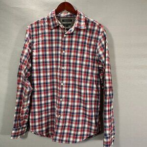 Banana Republic Shirt Mens Medium Camden Fit Red White Blue Cotton Plaid Button